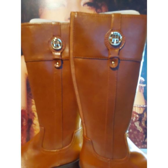 TOMMY Hilfiger Womens Imina Riding Boots Faux Leather Knee-High  Medium Brown - - Picture 4 of 4